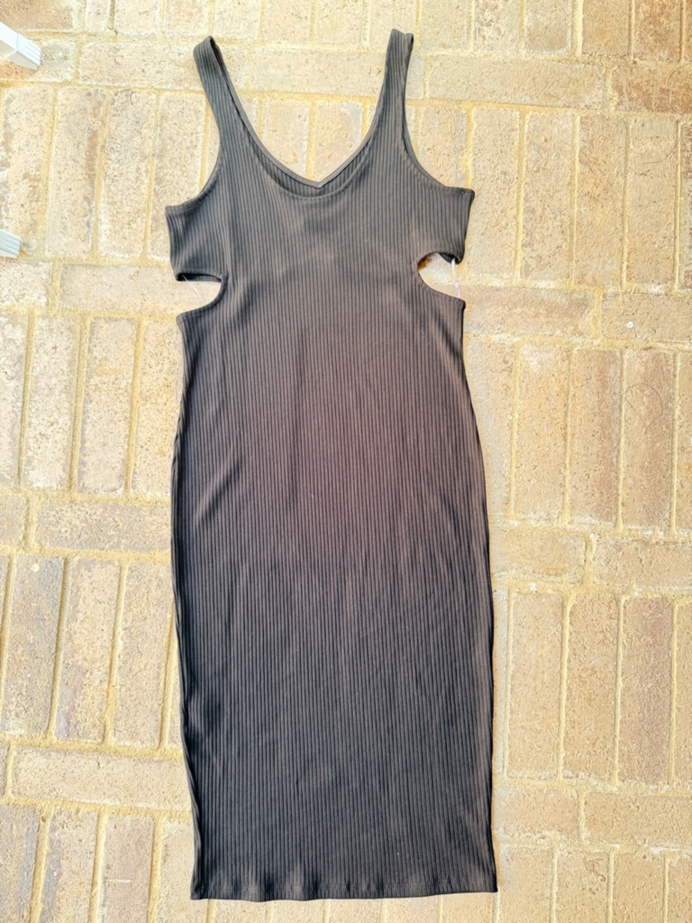 Divided Black Ribbed Maxi Dress with Side Cutouts